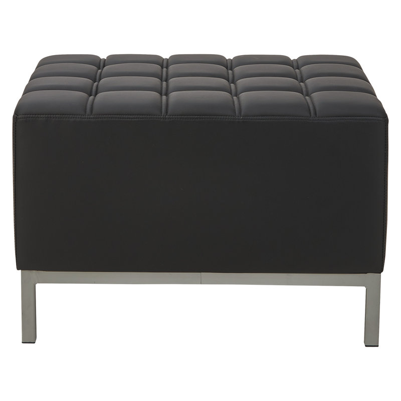Black Tufted Ottoman with Silver Steel Frame, 26.38" Wide