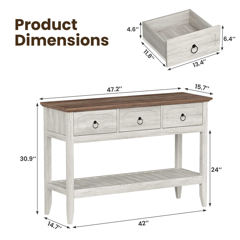 Rustic Entryway Table With Large Storage Space, Brown, White