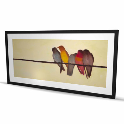 Five Birds on a Branch - Brown Contemporary Framed Print
