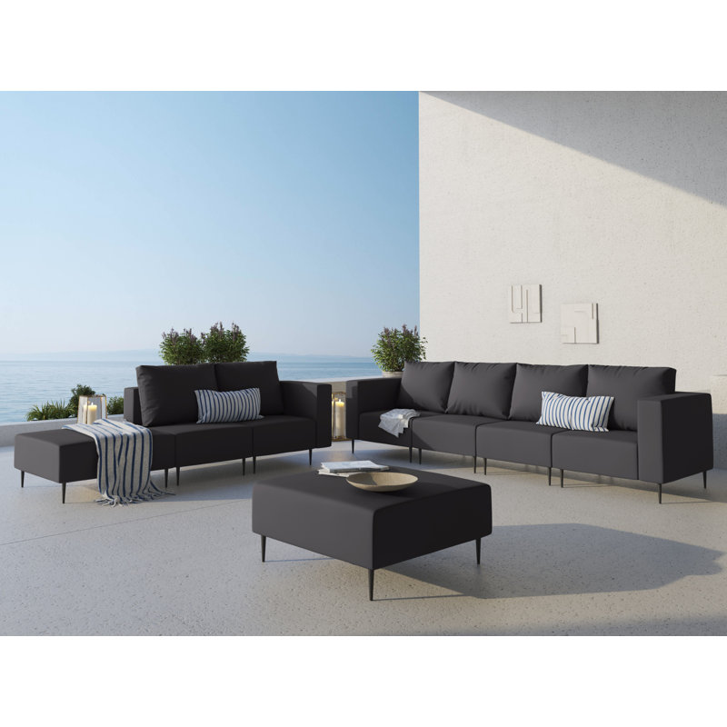 Amada Wood Outdoor Ottoman, Black