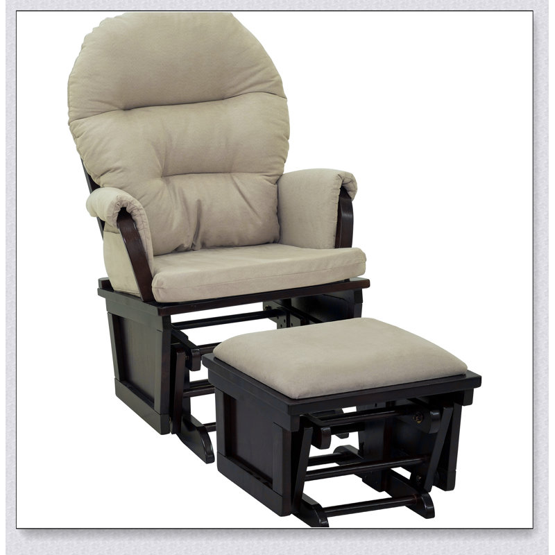Chaise berçante de chambre de bébé avec repose-pieds, coussin épais et base en bois