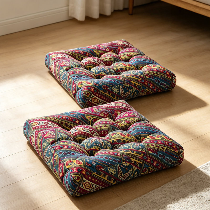 Ensemble de 2 coussins de sol carrés Boho pour adultes, 22 po