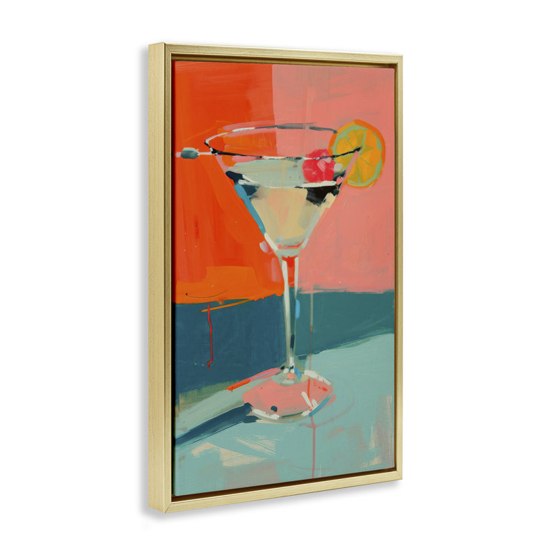  Modern Cocktail Time Canvas by LSR Design Studio, H 25 po x l 17 po, Cadre flottant métallique doré