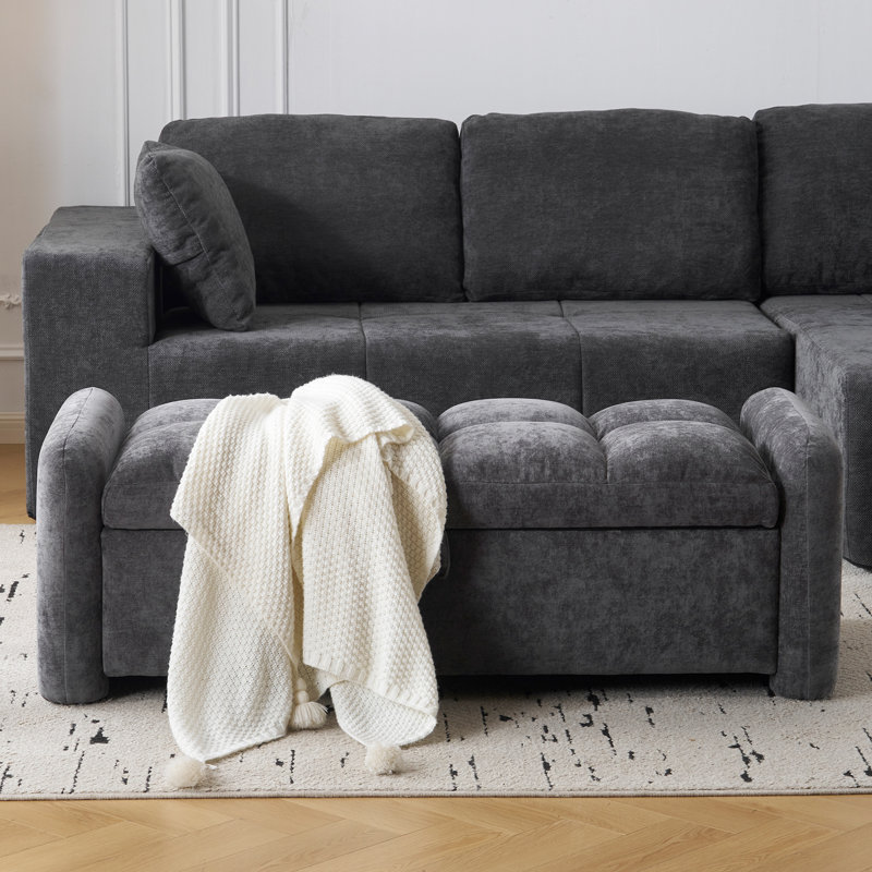 Modern-style Oversized Storage Bench, Dark Gray Chenille