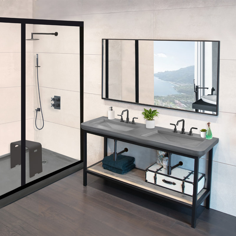 Newterra Double Bathroom Vanity Top with Sink, Sand, Double Hole