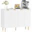 Sideboard Buffet Cabinet, Modern Kitchen Storage Cabinet with 4 Doors and Adjustable Shelves, Living Room Cabinet with Metal Legs for Hallway, White
