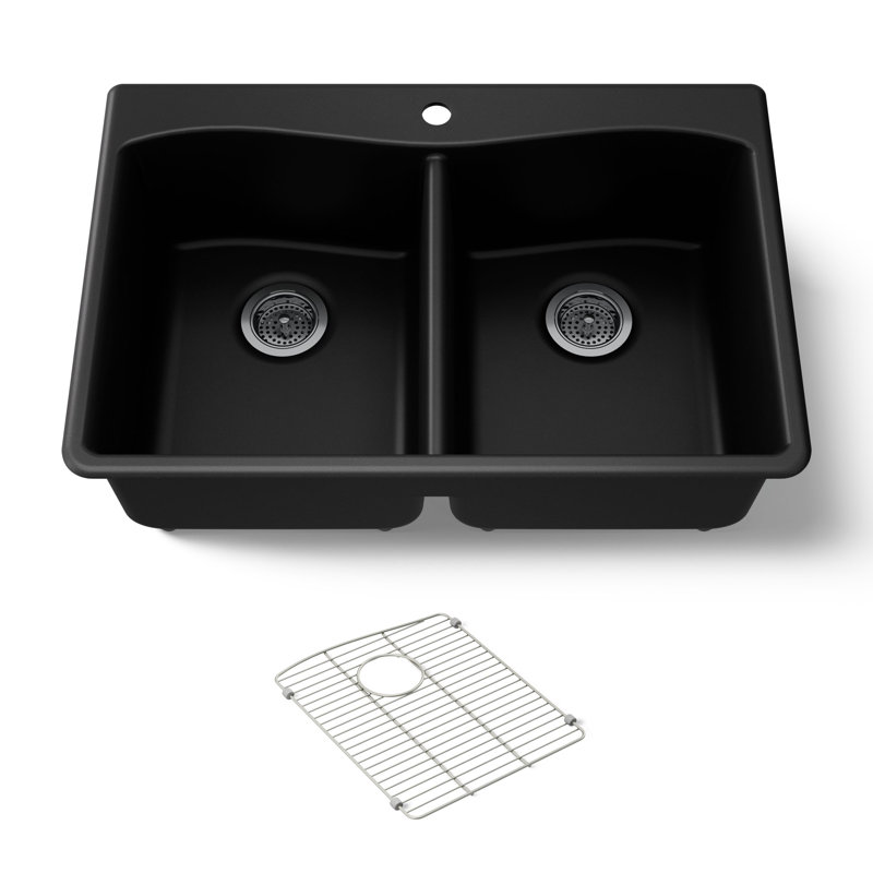 Kennon 33" L x 22" W Double Basin Dual Mount Kitchen Sink, Matte Black