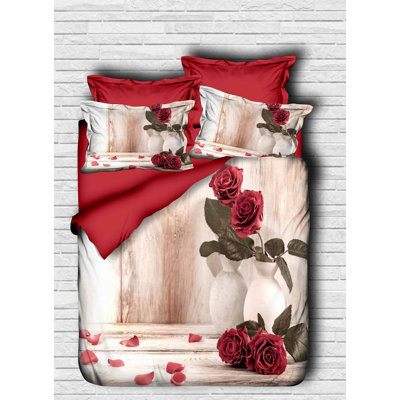Premium King Quilt Cover Set, Red, White & Green | 100% Polyester Microsatin & Cotton, 98.4 x 78.7 inches | Machine Washable, Zipper Closure, 140 Thread Count | Luxurious 3D Printing for Stylish Bedroom Decor