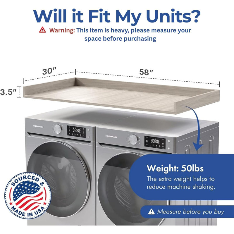 OfficeSimpli Large Washer Dryer Countertop - Laundry Countertop Over Washer and Dryer, Laundry Room Countertop Organization Solution with Non-Slip Pads