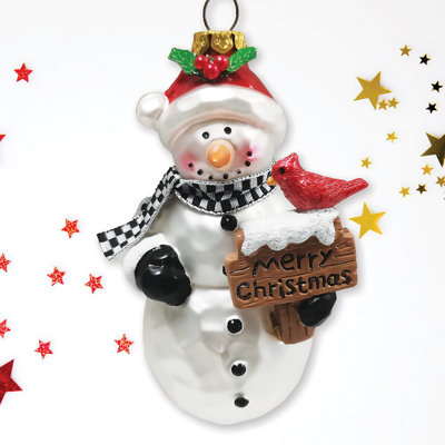 Ornement de Noël en verre bonhomme de neige de quartier givré, délicieuse décoration des Fêtes
