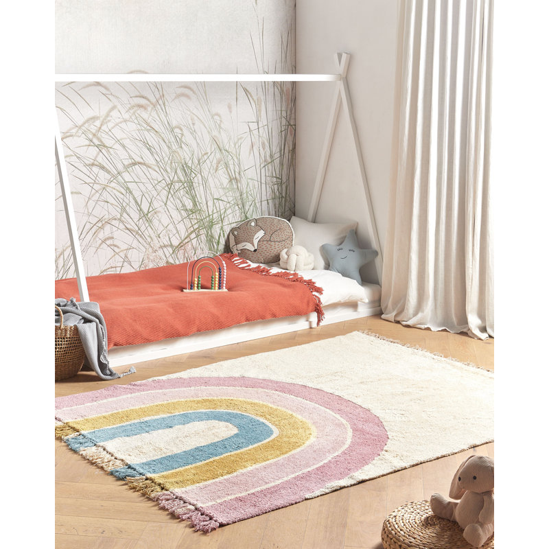 Leilani Rectangle 140 cm x 200 cm Arc Cotton Hand Tufted Area Rug, Blue/Beige/Yellow