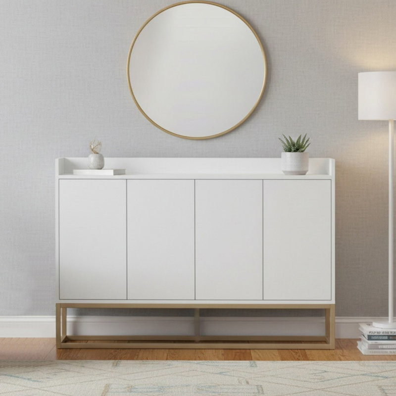 Buffet moderne moderne 47,21 po avec grand espace de rangement pour la salle à manger et le vestibule, Blanc