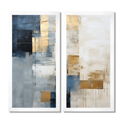 Akole - paysage d'hiver, ensemble de 2 reproductions d'art sur toile encadrées, paysages beiges