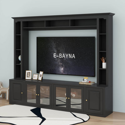 4 Piece Large Entertainment Center Wall Unit With Bookshelf, Modern TV Stand With Adjustable Shelves