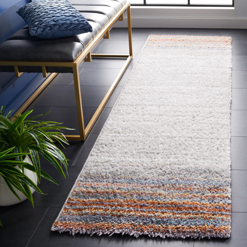 Abstract Blue Rust/Ivory Area Rug, Runner 2'3" x 8'