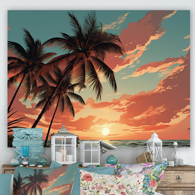 Palmier au coucher du soleil I sur toile, Toile tendue, H 30 po x l 40 po x P 1,5 po