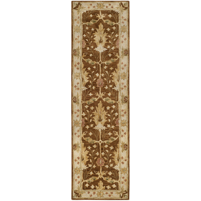 Armintha Oriental Handmade Tufted Wool Brown/Beige Area Rug, Runner 2'3" x 8'