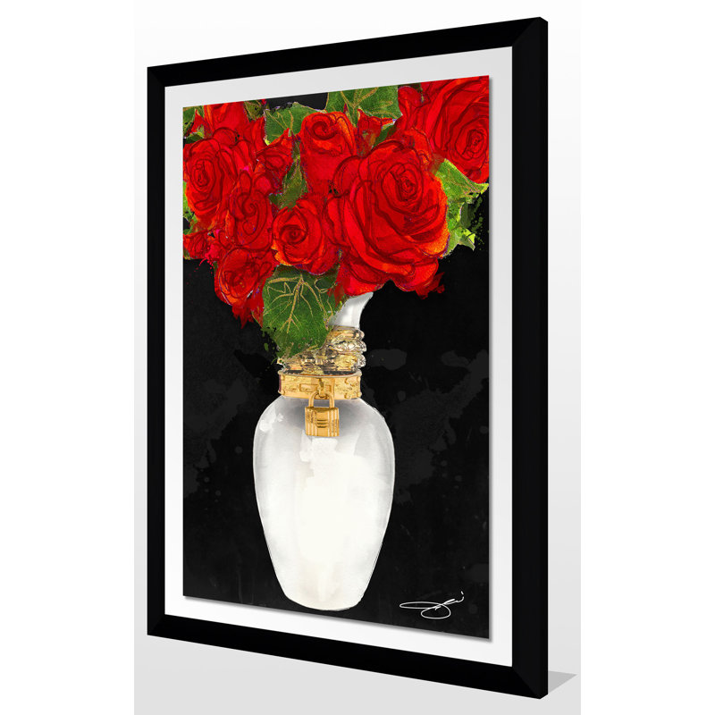 «Flowers in Red», reproduction, Cadre noir, H 27,5 po x l 21,5 po x P 0,75 po