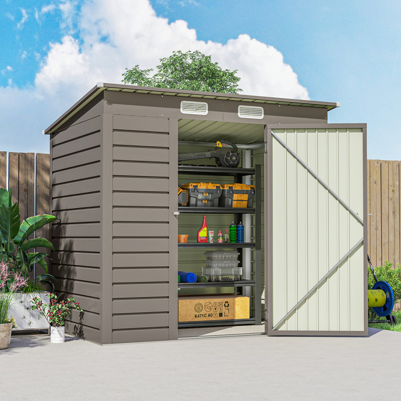 Outsunny 6 x 4FT Garden Shed Easy to Assemble Lockable Door Light Grey