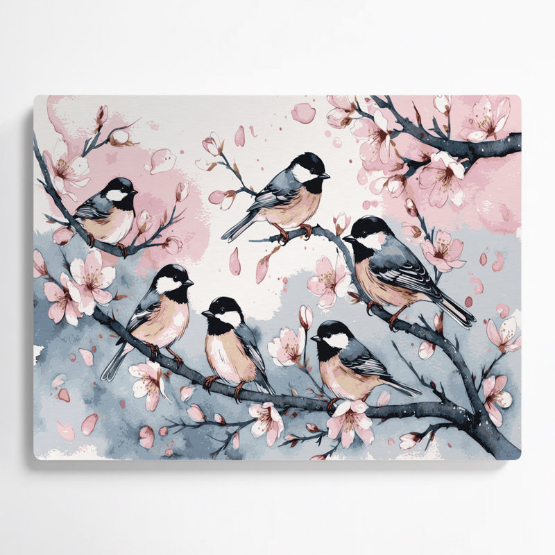 Oiseaux, art mural en métal beige avec mésange, H 11 po x l 14 po