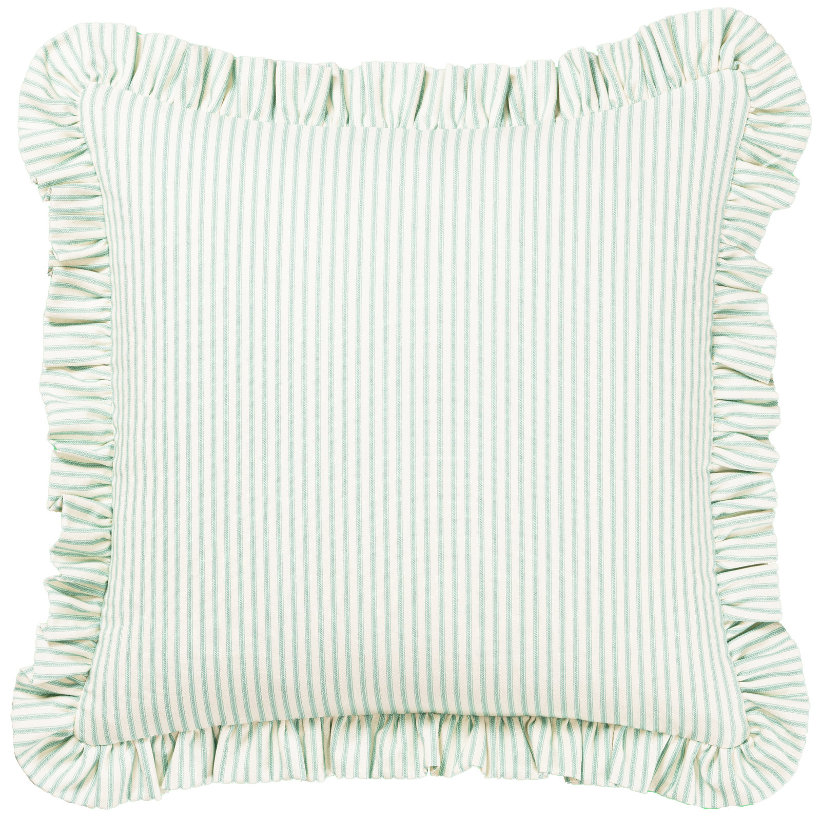 Birch Lane Ticking Stripe Ruffled Accent Pillow, Green, Polyester
