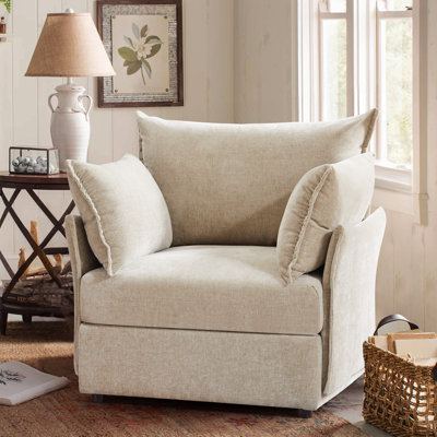 Fauteuil surdimensionné en chenille de qualité supérieure l 36 po avec coussin décoratif et coussins amovibles Merchelle