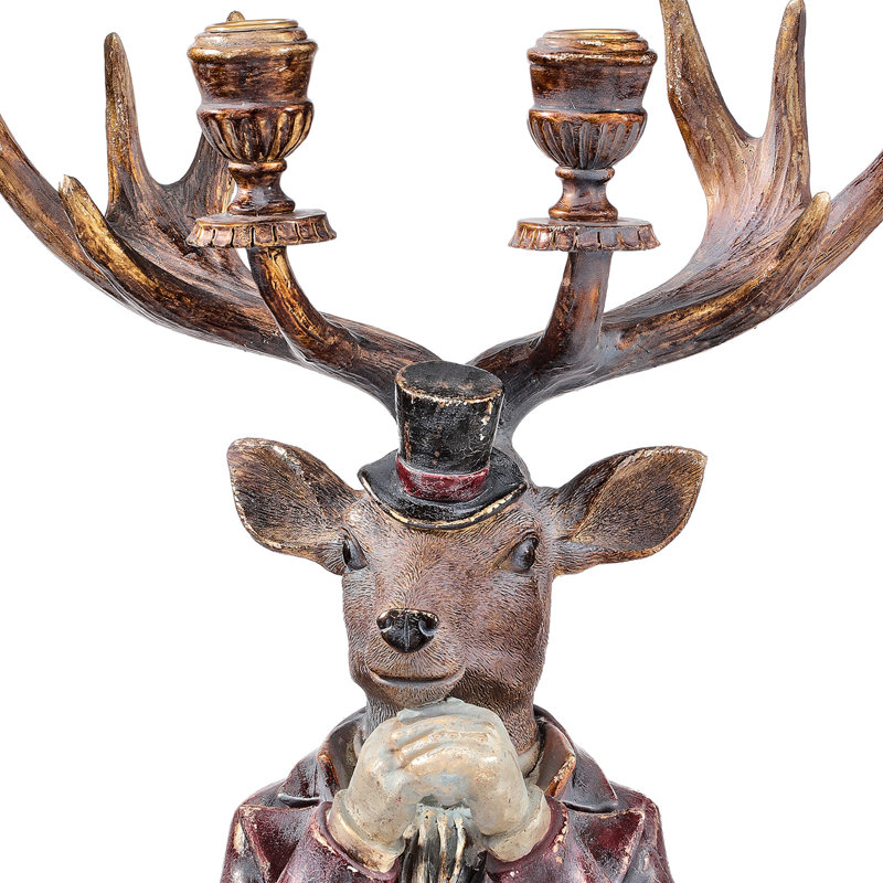 16.5" Resin Gentlemen Deer Candle Holder