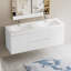 Meuble-lavabo mural de 152 cm avec lavabo double, armoire en mélamine gris cendré, comptoir en pierre artificielle blanche lustrée-15449546-15449551