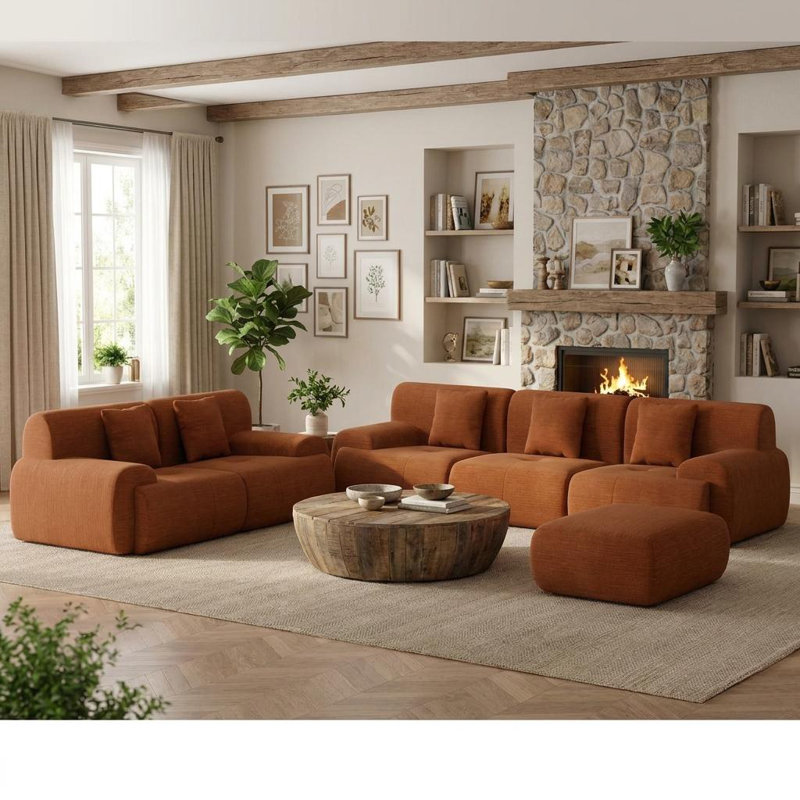 Canapé modulaire Cloud-Like, canapé en velours côtelé sans assemblage avec configurations flexibles, 6 places, Brun
