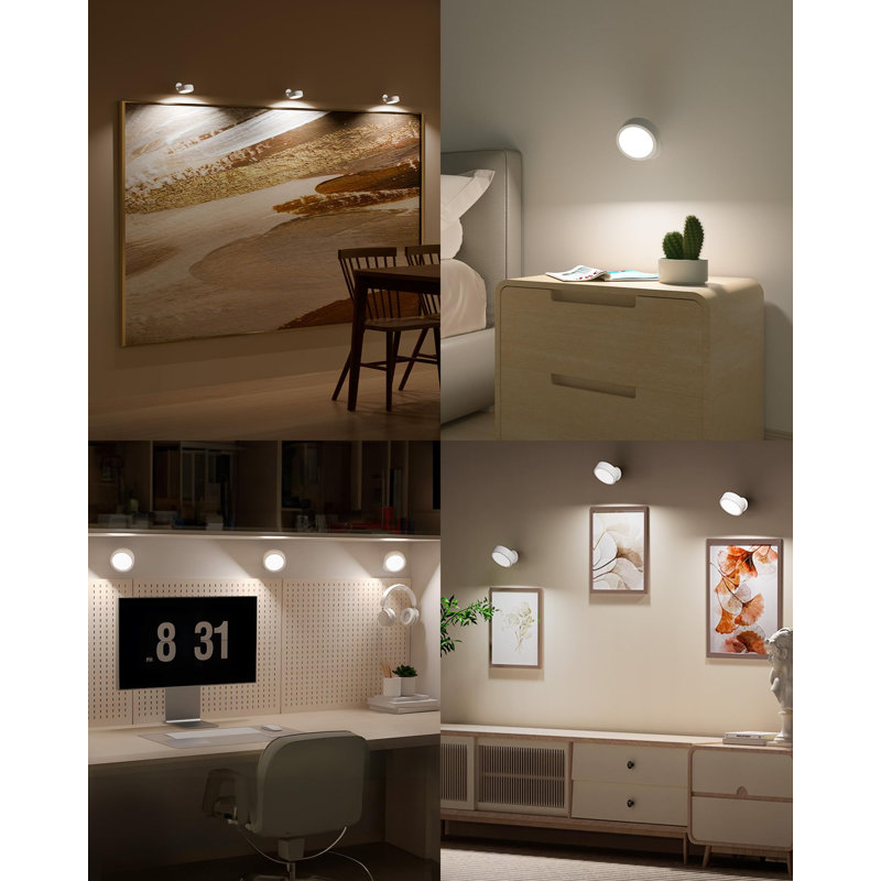 3 Packs Led Wall Mounted Light Wireless With Remote, White