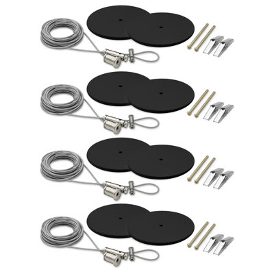 Ensemble de suspension Luxiter H-Track 20FT, ensemble d'éclairage de rail d'éclairage à circuit unique à 3 fils de type H 120V avec auvents ronds, paquet de 4 noir