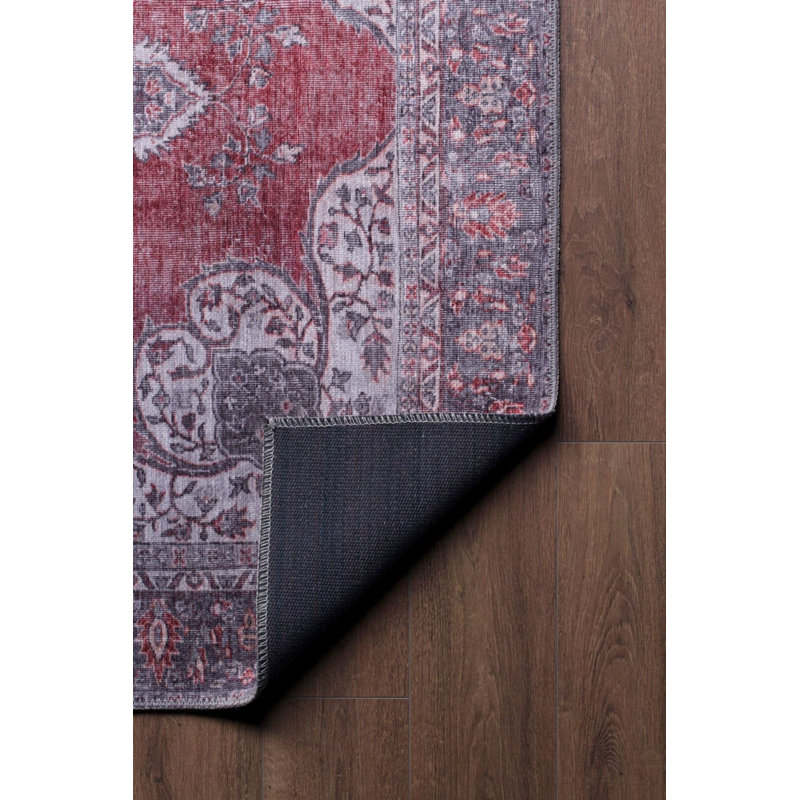 Tapis rouge à motif tissé rétro, Rectangle 3 pi 10 po x 5 pi 3 po