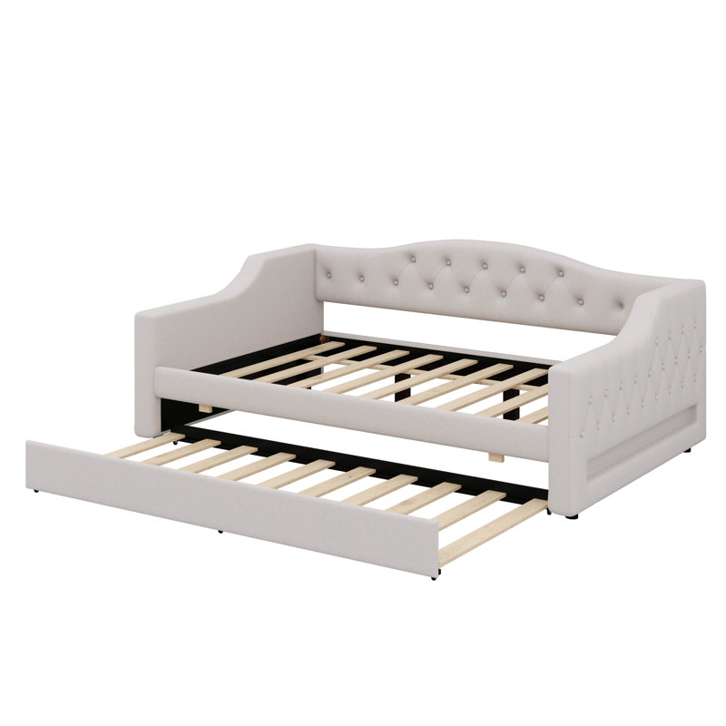 Lit de jour double XL avec éclairage à DEL intégré et lit gigogne escamotable, Beige