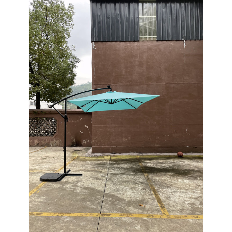 Parasol d'extérieur moderne à énergie solaire à DEL avec manivelle, Turquoise, H 98,4 po x l 120 po x P 78 po