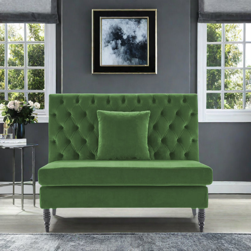 Banc rembourré en velours, Vert, 55 po de largeur