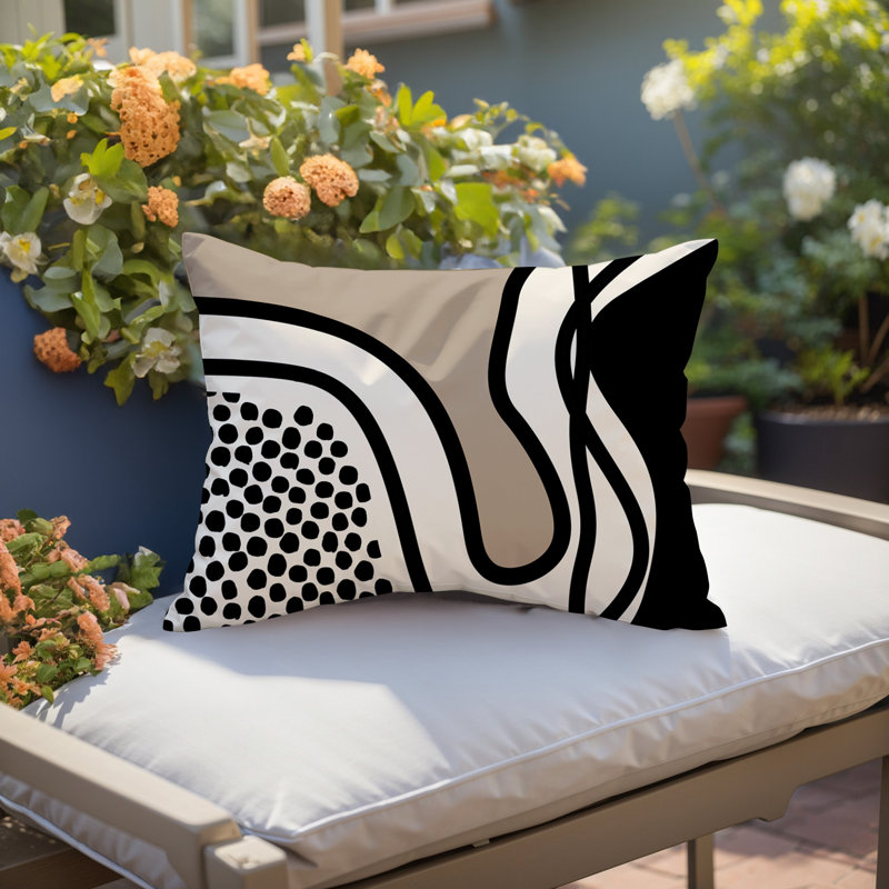Coussin lombaire réversible intérieur / extérieur Jai Abstract, H 14 po x l 20 po, Beige