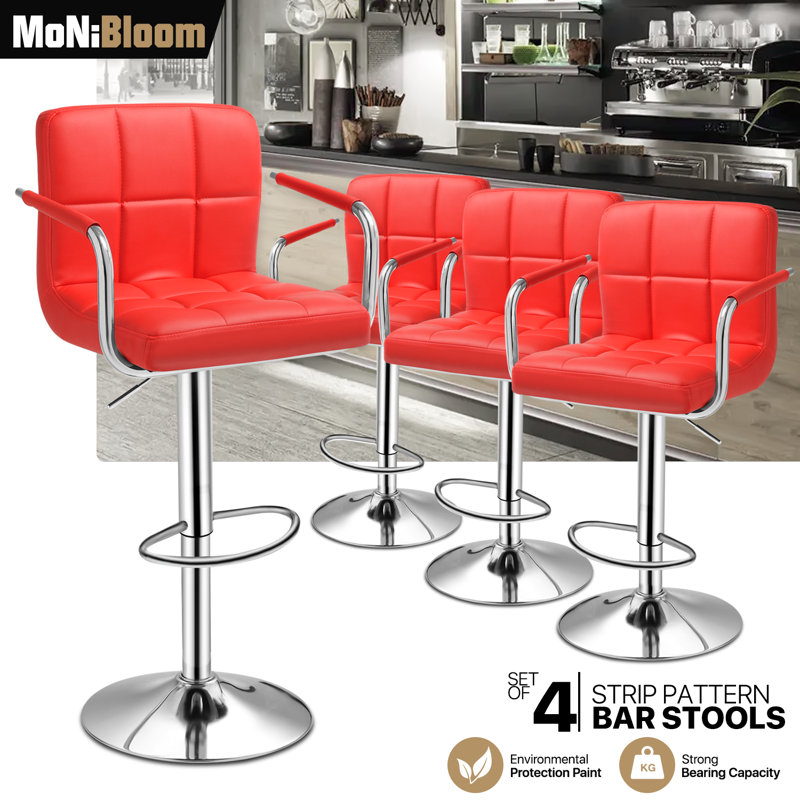 Khemis Swivel Adjustable Height Bar Stool, Red