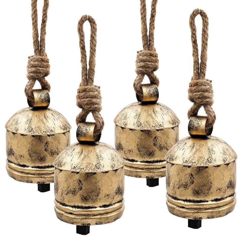Cloche suspendue en fer D4,5 x 6,1 po, décorations pour fêtes, ensemble de 4