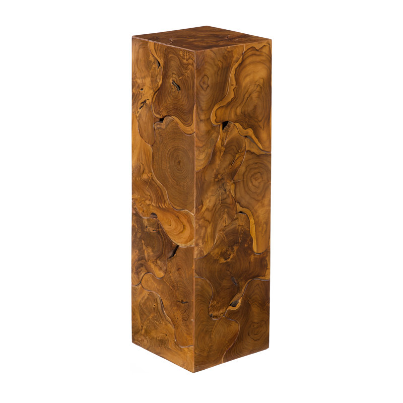 Teak Chunk Square Pedestal Plant Stand, 39" H x 12" L x 12" D