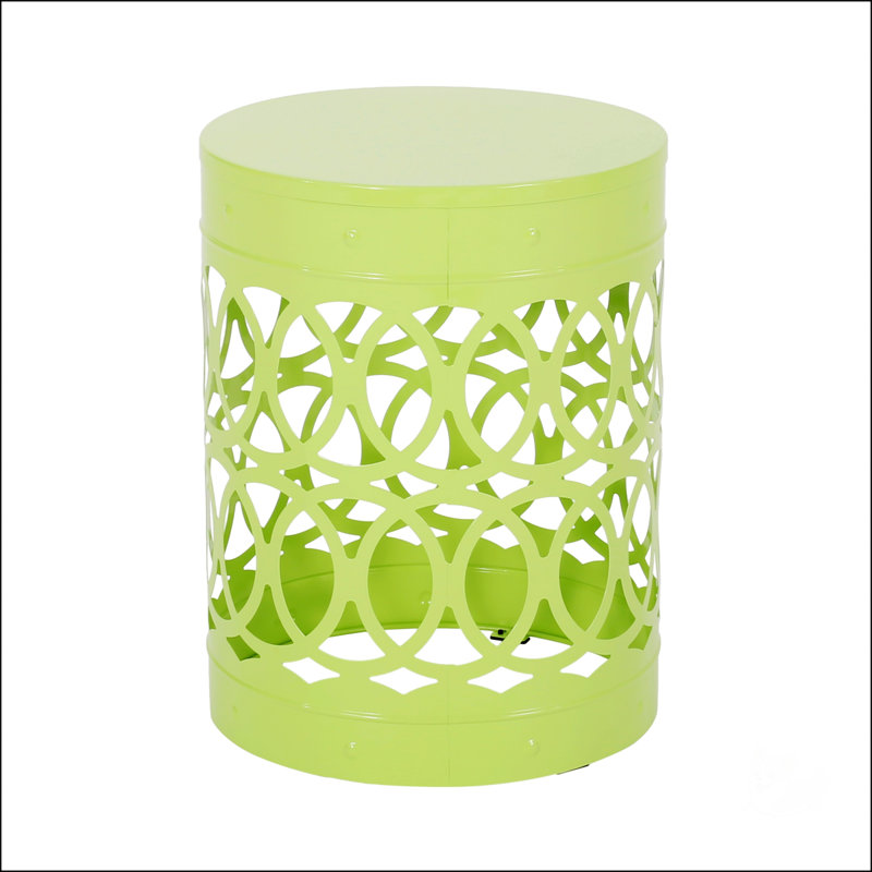Outdoor Metal End Table - Large, Durable Powder-Coated Iron With Elegant Iron Cut Design For Modern Spaces., Green