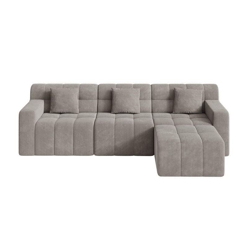 Canapé modulaire avec repose-pieds en velours côtelé de style bonbon 113,4 "Boneless, sans assemblage requis, Gris clair