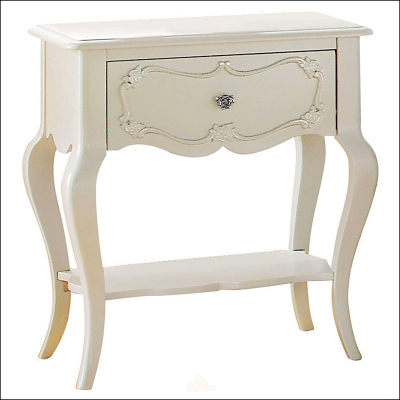 Table de chevet 1 tiroir Pearl White avec tablette, rangement élégant et présentoir pour chambre à coucher moderne