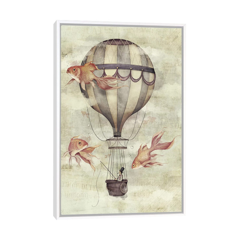 «Skyfishers» par Mike Koubou - impression d'art graphique, H 60 po x l 40po x P 1,5 po, Toile blanche encadrée