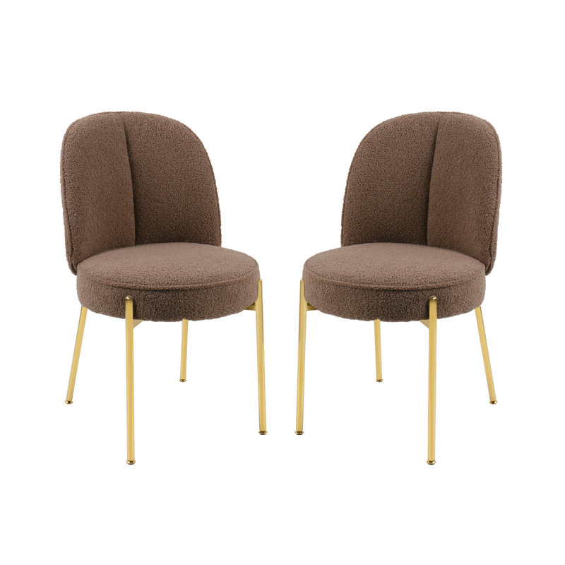 Teddy Fabric Dining Chair with Golden Legs (Set of 2), Brown