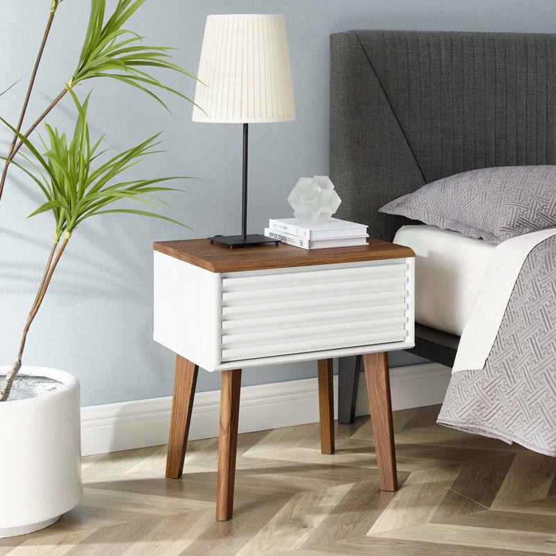 Walnut White Mid-Century Modern Storage End Table