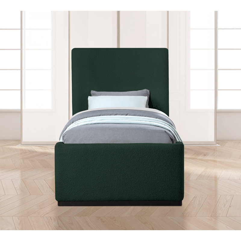 Oliver Boucle Fabric Queen Bed, Green Boucle Fabric, Twin