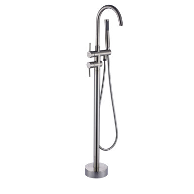 Robinet de baignoire autoportant monocommande à fixation au sol avec douche à main (nickel brossé)