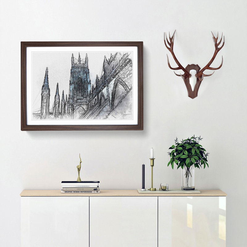 York Minster in Abstract - Picture Frame Graphic Art Print, 60cm H x 91cm W x 2cm D, Walnut