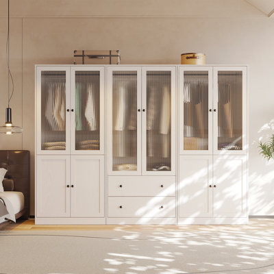 20"D x 94.5"W x 71"H Modern Armoire With Soft-Close Doors — Fluted Glass Wardrobe Closet With Shelves & Drawers by Latitude Run