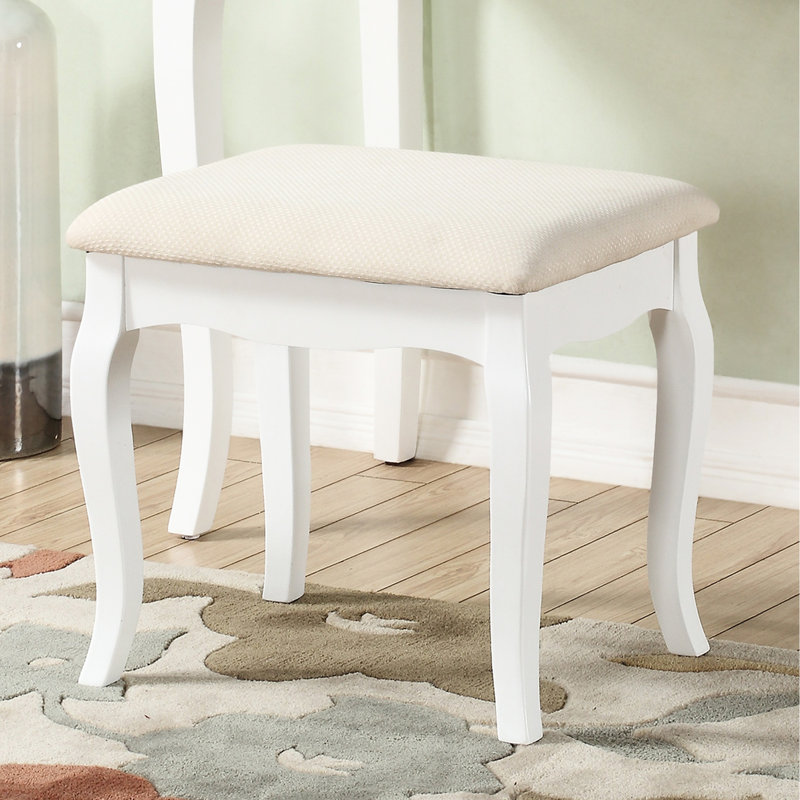 Table de coiffeuse en bois et chaise de maquillage, blanc - 5 tiroirs et miroir ovale réglable pour les articles cosmétiques
